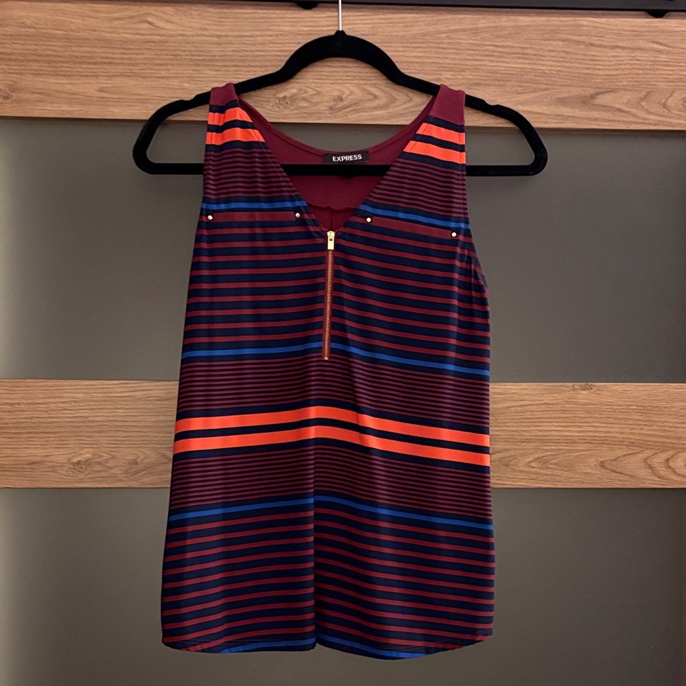Express Striped Sleeveless Top with Zipper